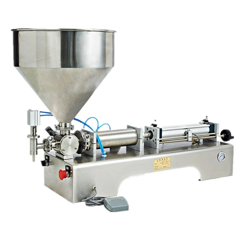 

Pneumatic paste piston filling Machine with 30L Hopper for cream,shampoo,honey juice sauce jam gel filter