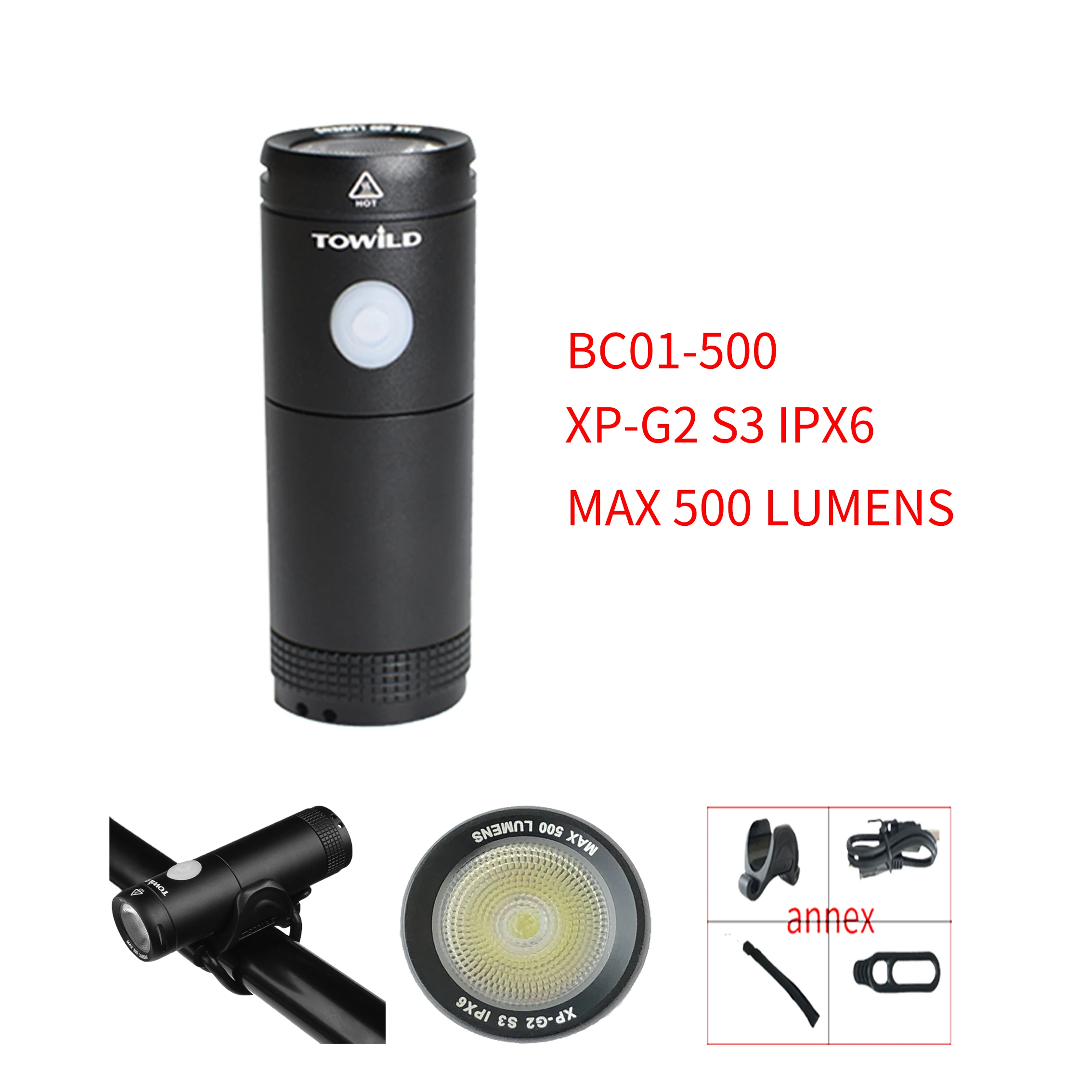 

TOWILD Bicycle headlight lantern or bike light 4 mode 500 lumens Waterproof rating Free shipping IPX6 outdoor flashlight