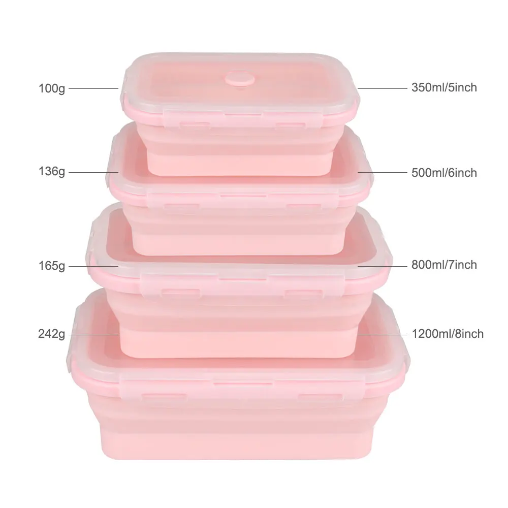 Силиконовые Коробки для обедов Портативный чаша красочный складной Еда обеденный контейнер 350/500/800/1200 мл экологически чистые