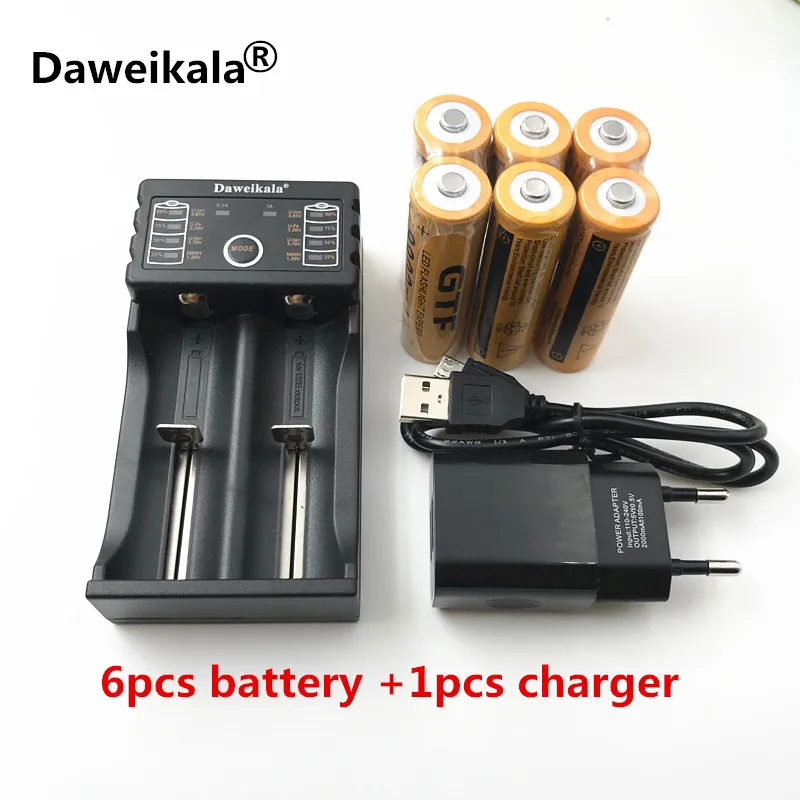 

6PCS Brand new 18650 3.7 V 9900 MAH Li ion rechargeable battery 18650 batery +1pcs battery charger+1pcs 2A adapter