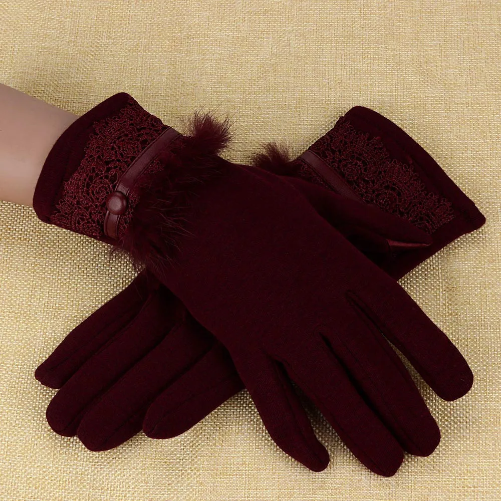 Women Female Gloves Winter Warm Cashmere Keep Warm Driving Full Finger Gloves Touch Screen ladys Glove luvas guantes 18Nov - Цвет: Wine