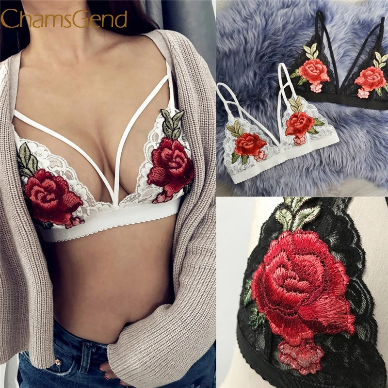 

2019 Women Bandage Appliques Lace Bralette Crop Top Lingerie Mesh lining Sheer Unpadded Bra A2#