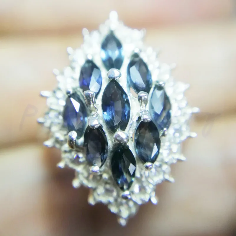 Кольцо из натурального сапфира 0.25ct* 9 шт драгоценных камней Натуральное Настоящее сапфировое кольцо из стерлингового серебра 925 пробы ювелирные украшения# C952002