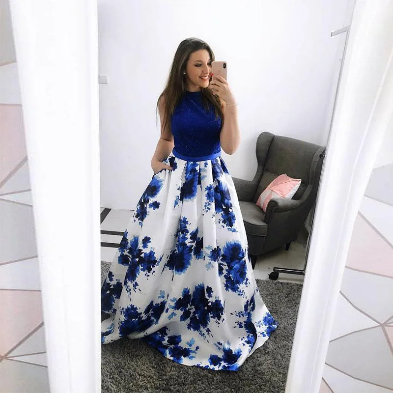

maxi dresses for women new arrival 2019 summer boho High waist robe longue femme vintage formal dress elegant blue floral dress