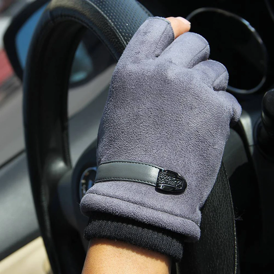 Мужские замшевые кожаные перчатки для использования на открытом воздухе рукоятка захват велосипедные перчатки варежки без пальцев эластичные зимние теплые перчатки для езды на велосипеде рабочие перчатки