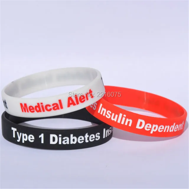 300pcs 3 Colors Medical Alert Type 1 Diabetes Insulin Dependent 300pcs 3 Colors Medical Alert Type 1 Diabetes Insulin Dependent Wristband Silicone Bracelets Free Shipping By