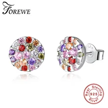 FOREWE романтические круглые серьги-гвоздики из стерлингового серебра 925 пробы для женщин, многоцветные серьги с кристаллами и цирконием, ювелирные изделия из стерлингового серебра Gi