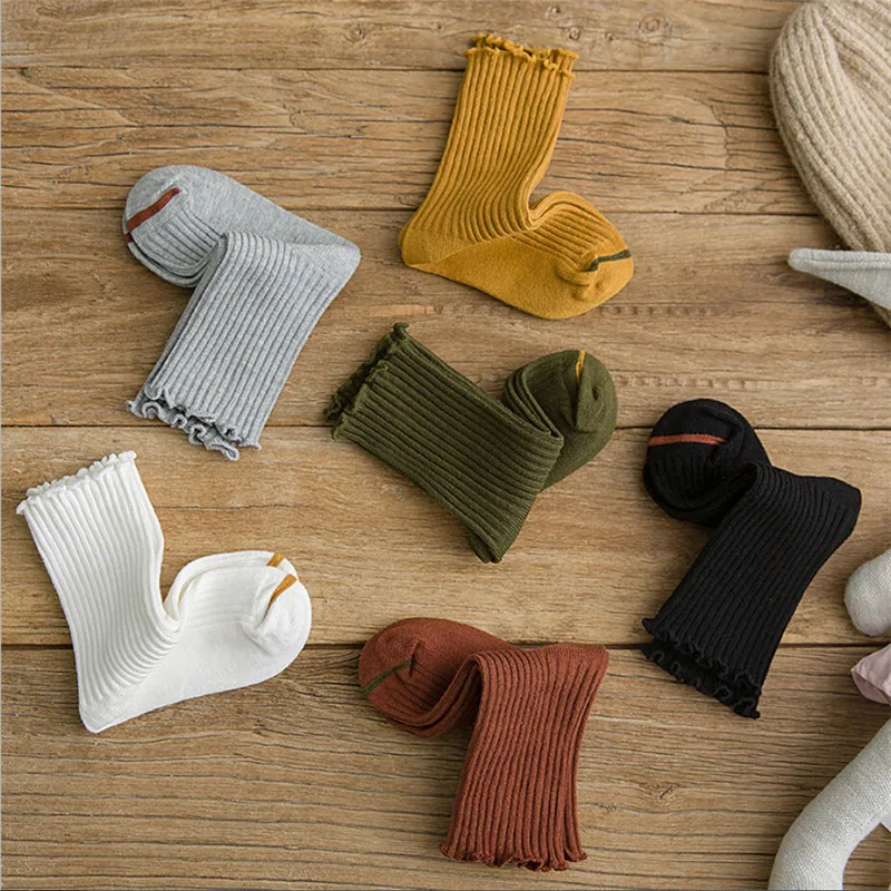 Носки для маленьких девочек, г., осенне-зимние детские хлопковые носки ярких цветов с оборками на лодыжке для детей от 12 месяцев до 8 лет