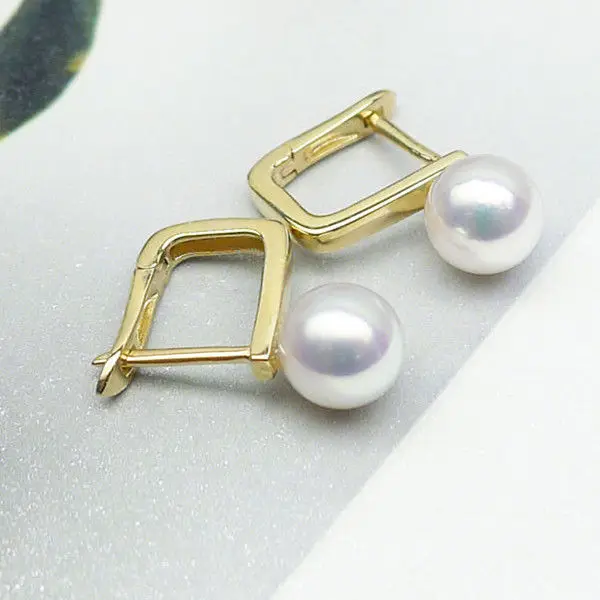 Elegant 5.5-6mm Round White Real Akoya Pearl Earrings 14K Solid Yellow Gold AAA | Украшения и аксессуары