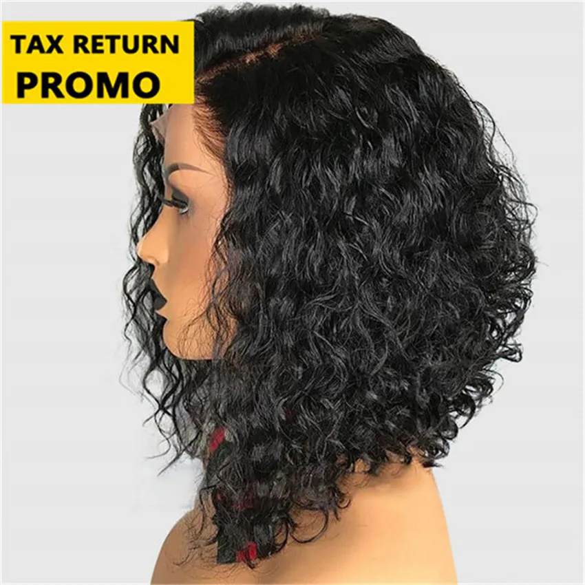 Peruvian Deep Wave Bob Human Hair Wigs 13x4 Lace Front Wig Preplucked