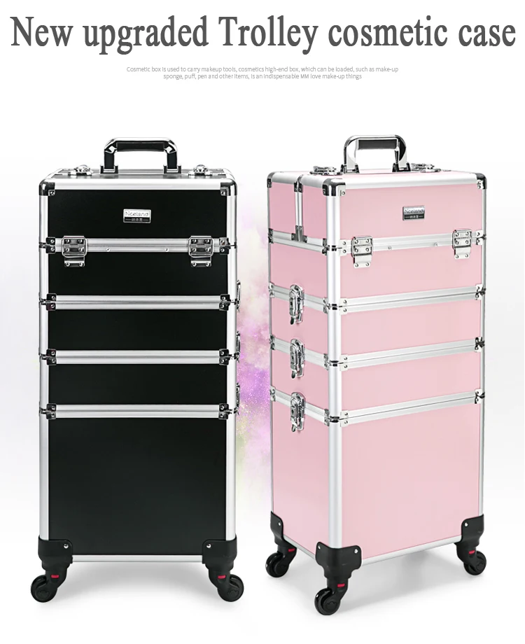 Женский чемодан на колесиках для косметики, набор инструментов для макияжа ногтей, съемная складная коробка для красоты на дорожная сумка с колесиками чемодан на колесиках