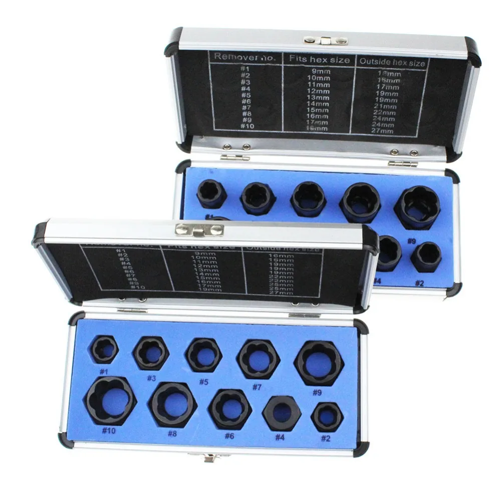 10PCS High Low Damaged Bolt Nut Screw Remover Extractor Removal Set Nut Removal Socket Tool