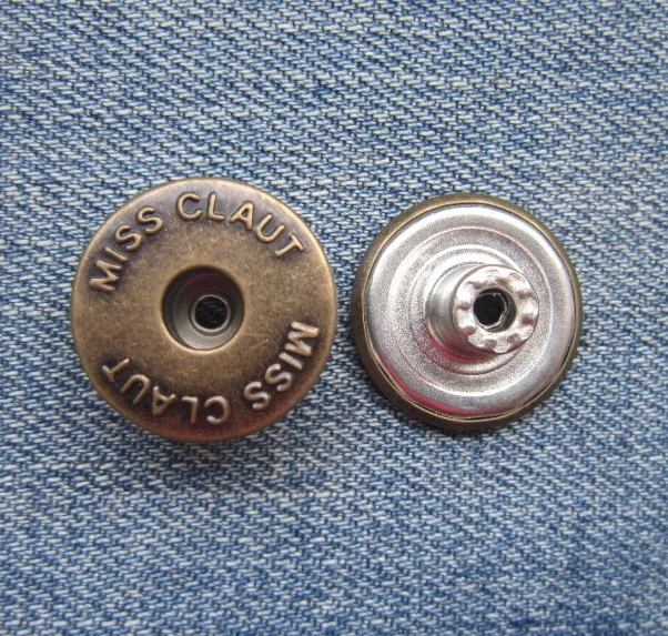

1000 PCS Stock Bronze Tone letter JEANS Pattern Jean Tack Buttons 20 x 8mm