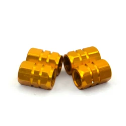 Set of 4 Aluminum Airtight Tire Valve Stem Caps - Universal Fit for Cars, Motorcycles, and Bicycles (Gold)