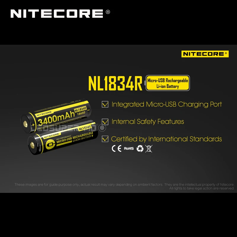 Горячая распродажа Nitecore NL1834R 3400mAh Micro USB 18650 литий ионная аккумуляторная батарея с