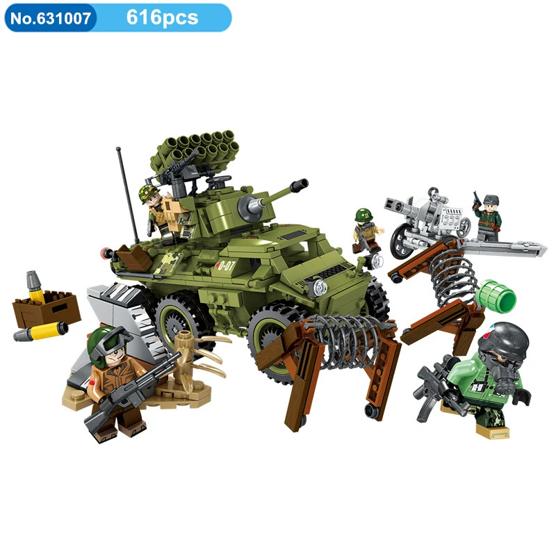 

616pcs Military Army Base Armored Tank Vehicles Amphibious Bricks Guns With Figures Military WW2 Building Blocks Toys For Kids