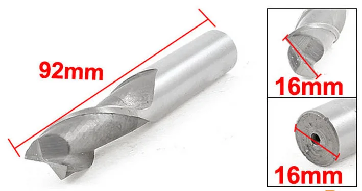

HSS-AI Milling Cutter Tool Straight End Mill 16mm x 16mm x 32mm x 92mm 2 Flutes