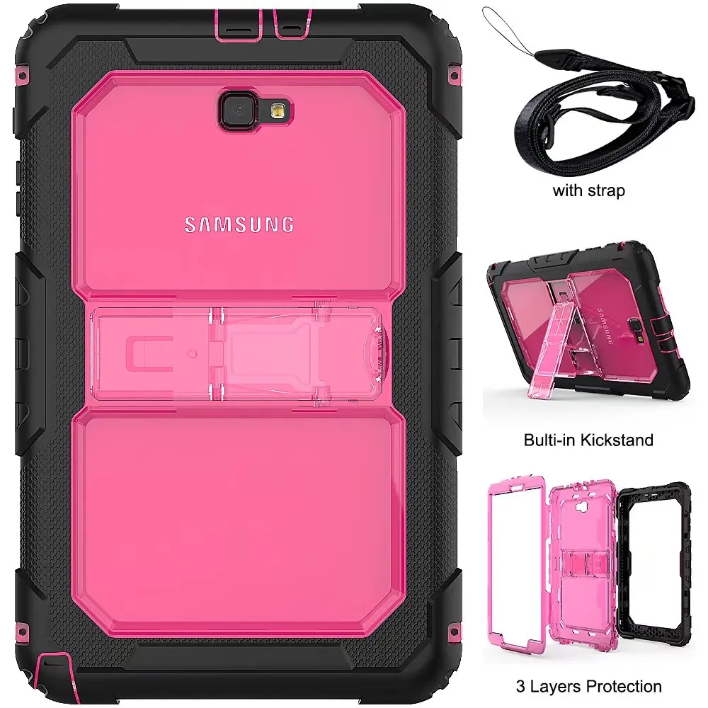 Детский безопасный всего тела ударопрочный тяжелый бронированный жесткий чехол Смартфон чехол для Samsung Galaxy Tab A 10,1 T580 T585 SM-T580 крышка+ подставка для ручек - Цвет: Розовый