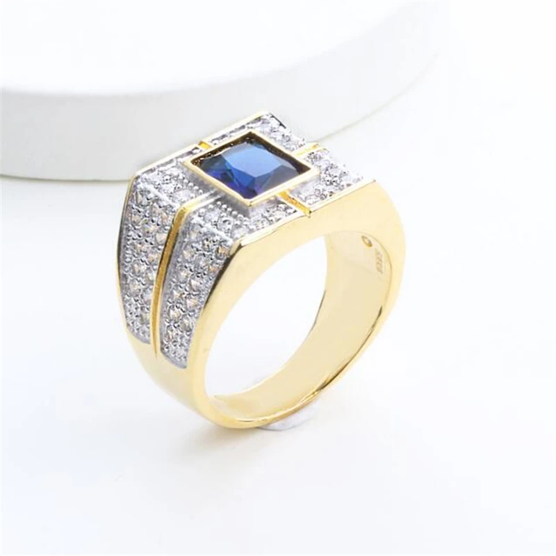 Ataullah покрытием обручальное кольцо Прямоугольный синий Цирконий классические украшения для благородных мужчин RWD7-171