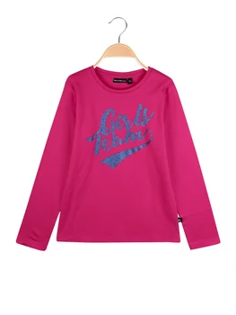 

Long sleeve sweater with written glitter-Fuxia