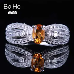 BAIHE стерлингового серебра 925 0.46CT сертифицированных Овальный Безупречный 100% подлинные цитрин Юбилей Для женщин Мода Fine Jewelry Кольцо