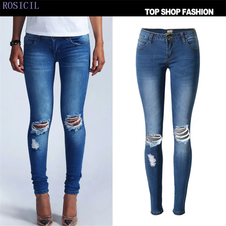 Rosicil Sexy Jeans Women Skinny Low Waist Jeans Woman Blue Denim Pencil