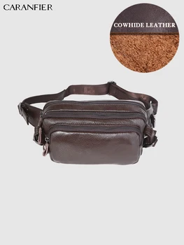

CARANFIER Mens Waist Pack Cowhide Cowhide Leather Causal Large Capacity Vintage Style Travel Business Leisure Mens Chest Bags