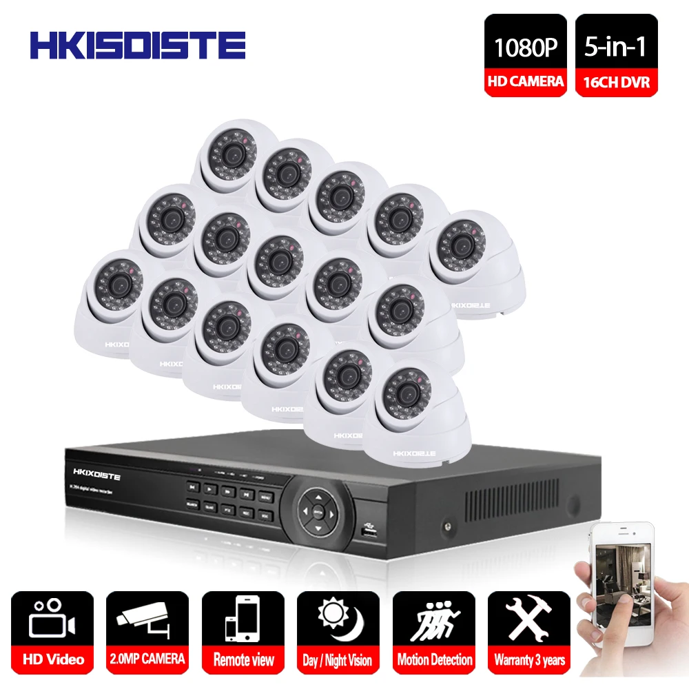 Система видеонаблюдения 2 Мп AHD 16 каналов 1080P TVI CVI NVR DVR 2.0MP|Система наблюдения| |