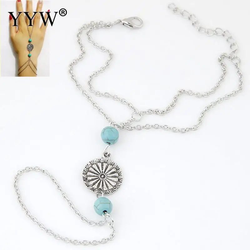 Винтажный серебряный цвет ручной Жгут рука зеленый браслет-цепочка с камнем браслет звено рабский браслет цепочка Свадебные украшения