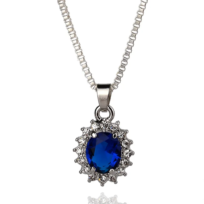 Clic Zircon Round Crystal Pendant Dark Blue Rhinestone Necklaces Clic Zircon Round Crystal Pendant Dark Blue Rhinestone Necklaces Silver Plated Statement Long Chain Necklace Womenjewelry In From