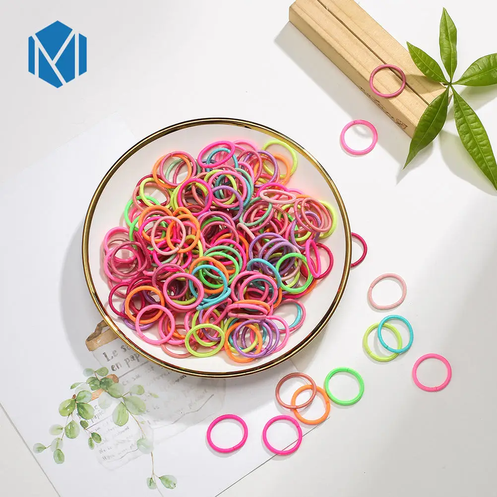 M MISM 100PCS/Lot Colorful Seamless Scrunchie For Children Cute Hair Accessories For Girls Kids Fashion Elastic Hair Band