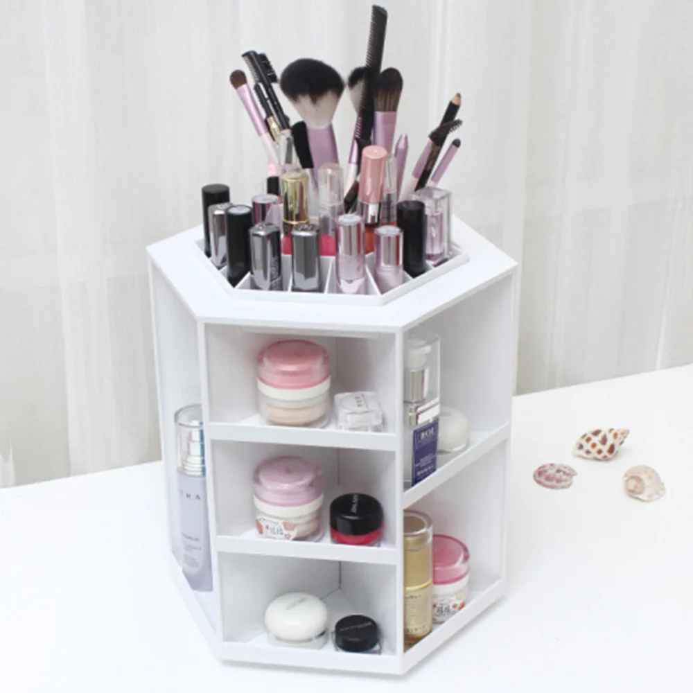 

360 Degree Rotation Rotating Make up Organizer Cosmetic Display Brush Lipstick Storage Stand Pink White Hot Sale