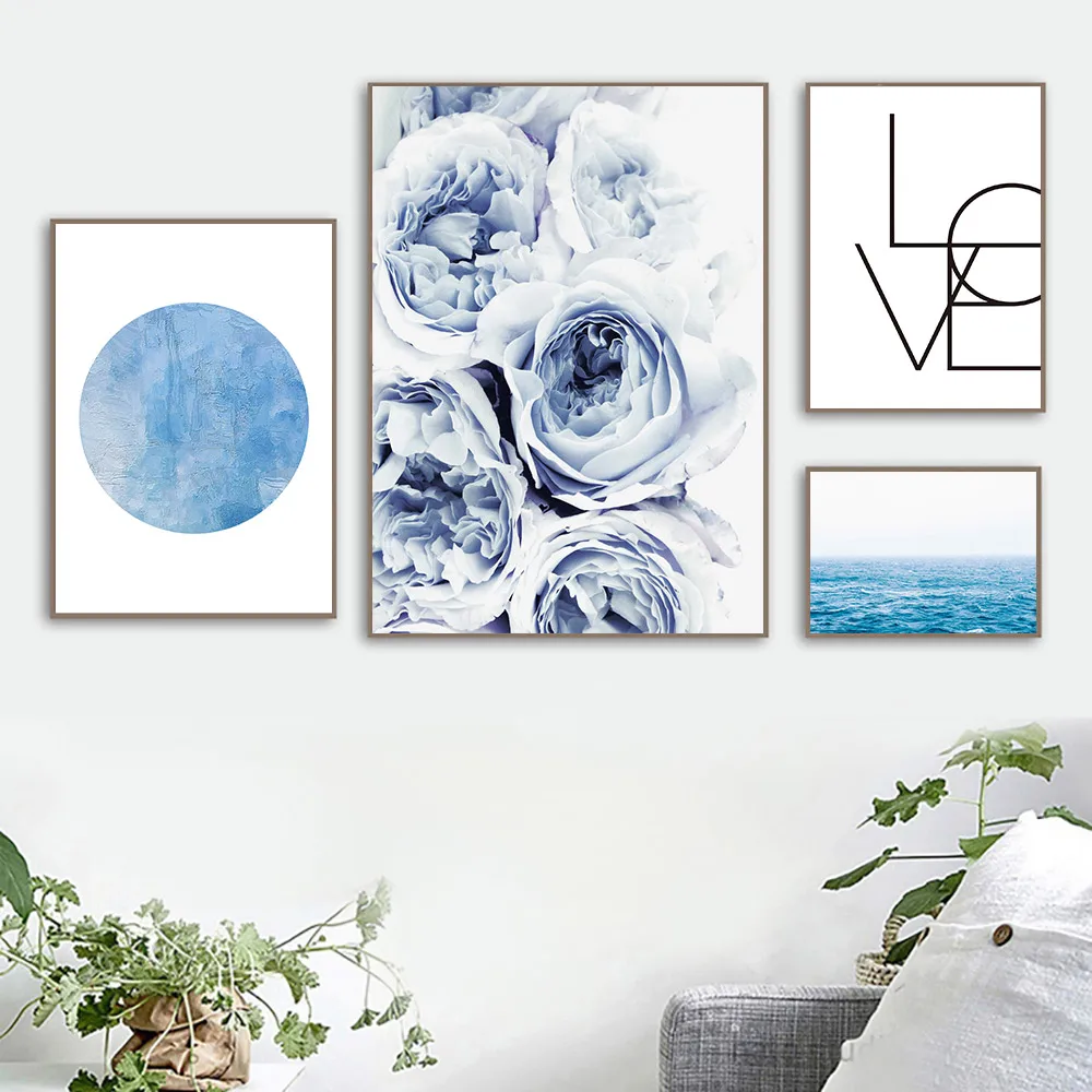 

Nordic Poster Blue Canvas Painting Flowers Posters Prints Peony Picture Abstract Modern Painting Landscape Wall Art Unframed
