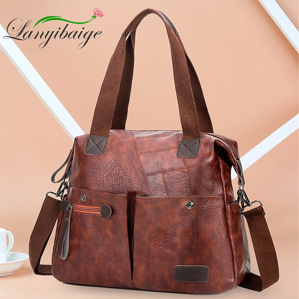 Multi-pocket Casual Large Capacity Women Tote Shoulder Bag PU Leather Ladies Handbag Messenger Bag Soft Shopping Crossbody Bag