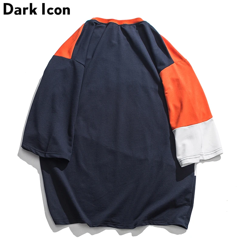 Dark Icon Patchwork Loose T-shirt Men Round Neck Half Sleeve Terry Cotton Tee Shirts Men Street Tee Shirts Man Clothing