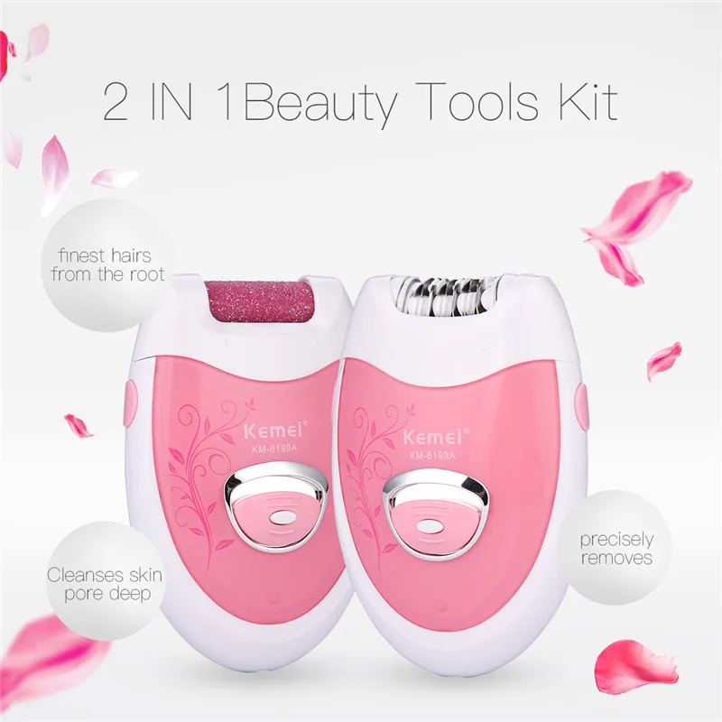 

Kemei 2 in 1 Women Hair Remover Epilator For Armpit Bikini Leg Lady Shaver Female depilador+ Electric Foot Callus Remover
