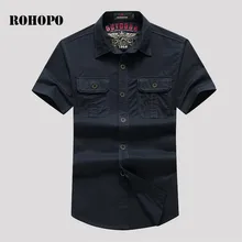 ROHOPO рубашка наивысшего качества с коротким рукавом хлопковая рубашка мужская летняя Военная карго хлопковая верхняя одежда промытый хлопок рабочие мужские рубашки