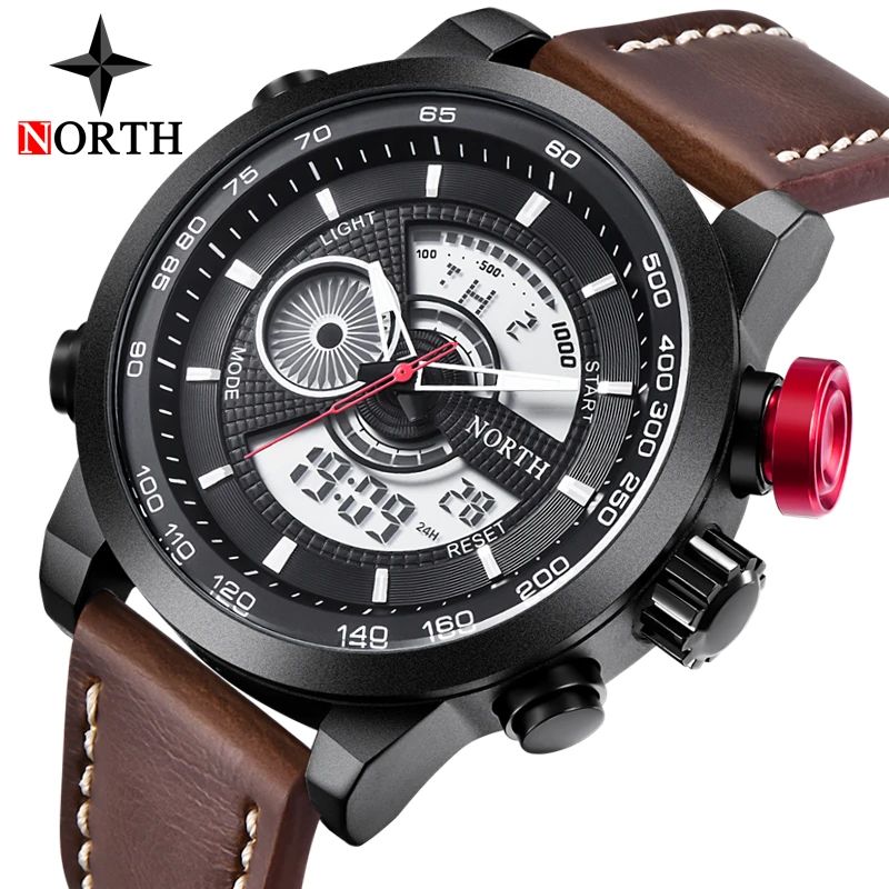 

NORTH Watch Men Luxury Brand Analog Military Watches Men Leather Casual Quartz Watch Waterproof Digital Watch Relogio Masculino