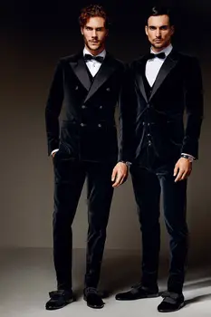 

Latest Coat Pant Design Navy Blue Velvet Double Breasted Custom Wedding Suits for Men Blazer Slim Fit Tuxedo 3 Piece Vestido F