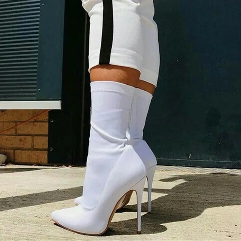 Punta Vestido Fiesta Tobillo Defilè Altos Ladiy Elástico Moda Slim Cremallera Yellow black Con red white Diseño Mujeres De blue Lateral Zapatos Amarillo Tacones Las Calcetín Botas 5xatwEq6w