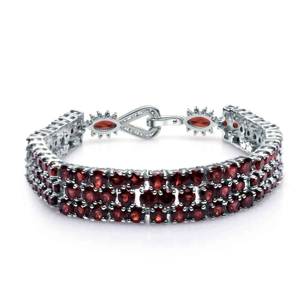 GEM'S BALLET 925 Sterling Silver Bracelets & Bangles For Women Fine Jewelry 30.80Ct Natural Red Garnet Gemstone Bracelet Genuine