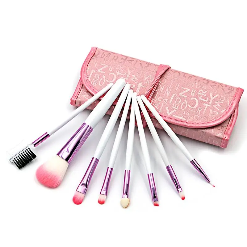 2016 New 8pcs Pink Travel Makeup Brushes Natural Hair With Letters On