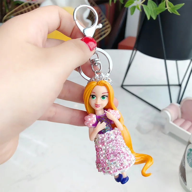Caricatura Anime cuento de hadas strass sirena princesa Llavero chica niño muñeca Llavero coche bolso llaveros trinquete Llavero