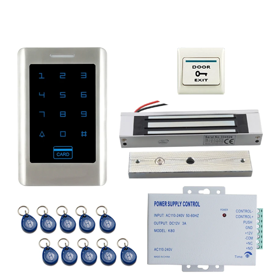 

JEX RFID Password Access Control Controller Metal Waterproof Backlight button Door control system kit + 180kg Magentic lock