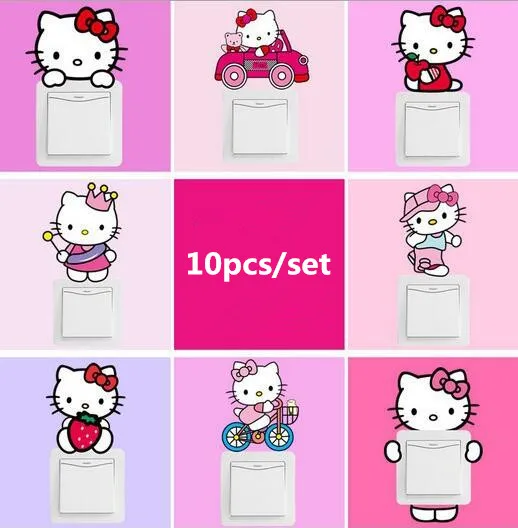 10pcs/set Hello Kitty Switch Panel Cartoon Stickers out switch is stuck