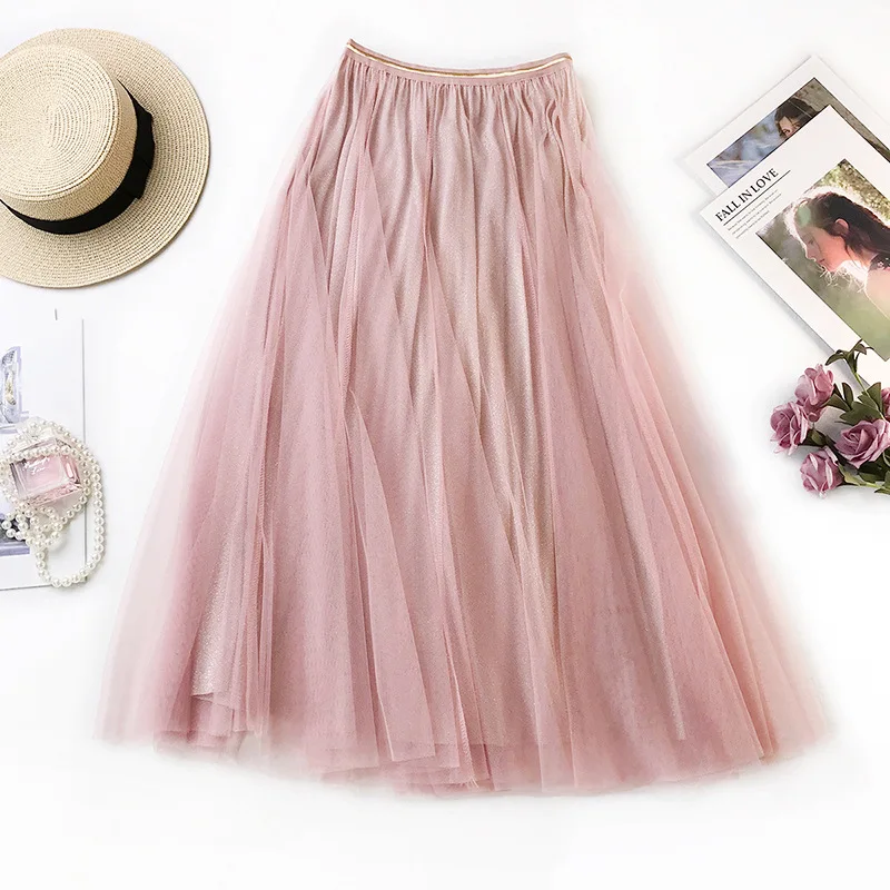 

Sherhure 2019 Women Summer Mesh Skirts High Waist Women A-Line Pink Midi Skirt Faldas Jupe Femme Women Long Skirt Saia