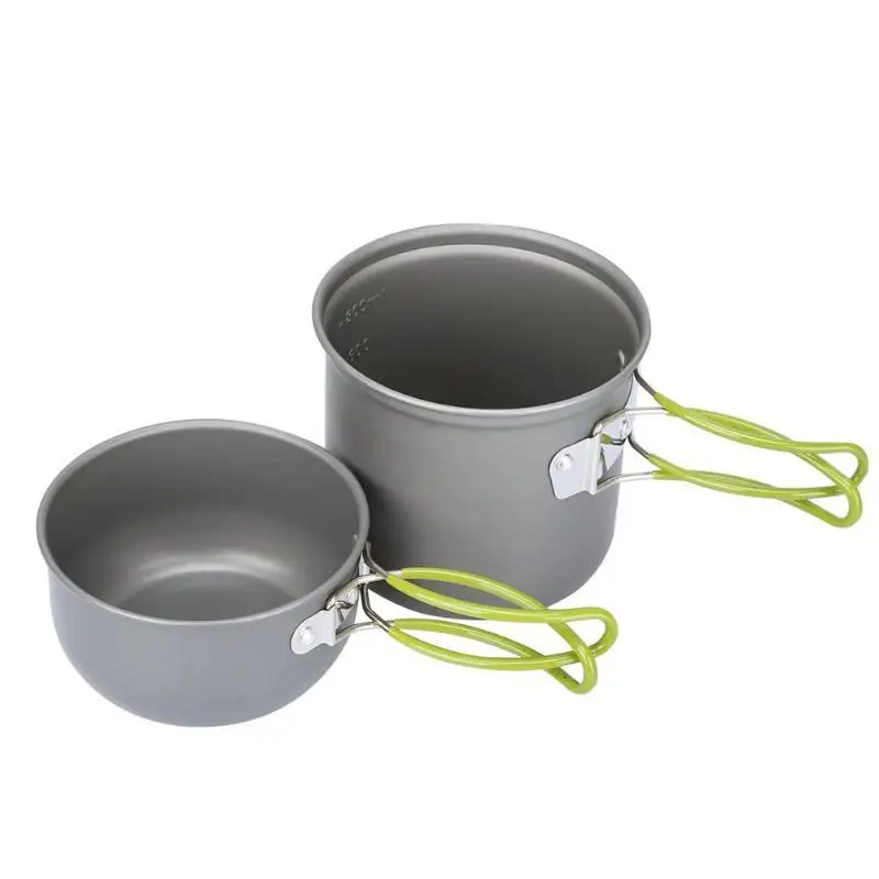 في الهواء الطلق المشي طقم أدوات طهي للتخييم 1-2 الشخص سفر Cookwear مجموعة مع مقبض أدوات المائدة نزهة أدوات المائدة والأواني طقم أواني الطبخ