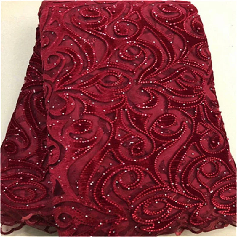 

Fashion African Lace Fabric High Quality sequins velvet Lace nigerian lace fabric 2019 high quality lace With Beaded 5yards
