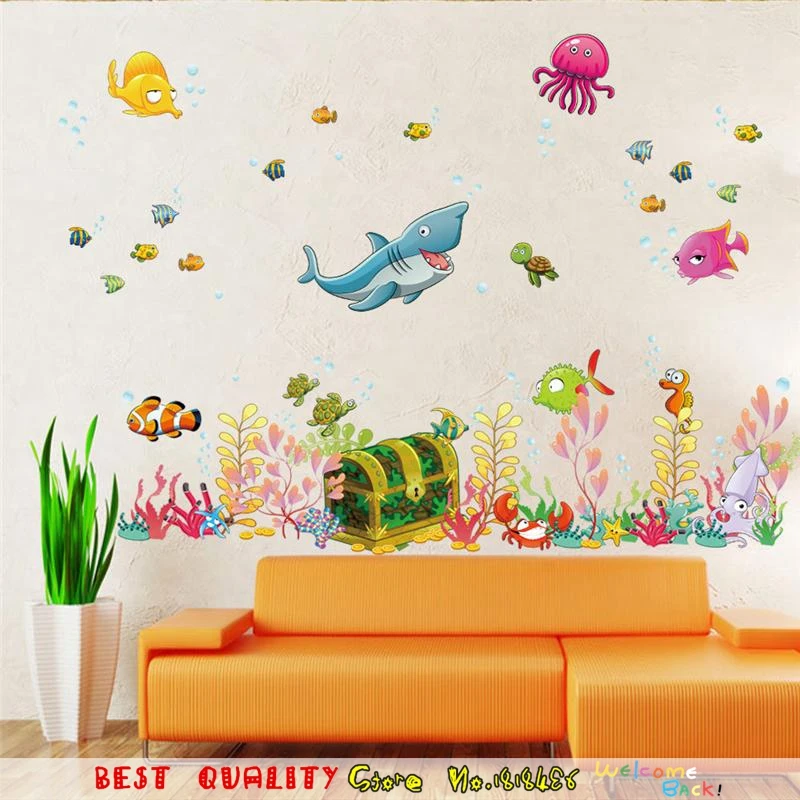 Deep Sea Animal Waterproof Wall Stickers Bathroom Glass Wall Decals