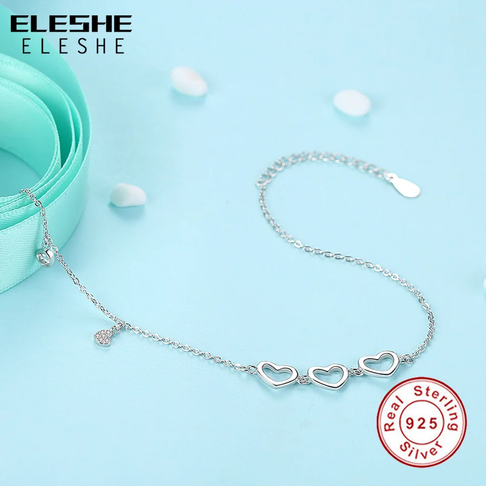 ELESHE классический стиль 3 шт. браслет в форме сердца Femme 925 стерлингового серебра женские свадебные хрустальные браслеты Pulseras модные ювелирные изделия